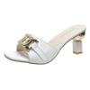 Summer Women's Slippers Sandals Shoes Female Golden Metal Chain Ladies Fashion Casual Slides Mules  Indoor Zapato Mujer
