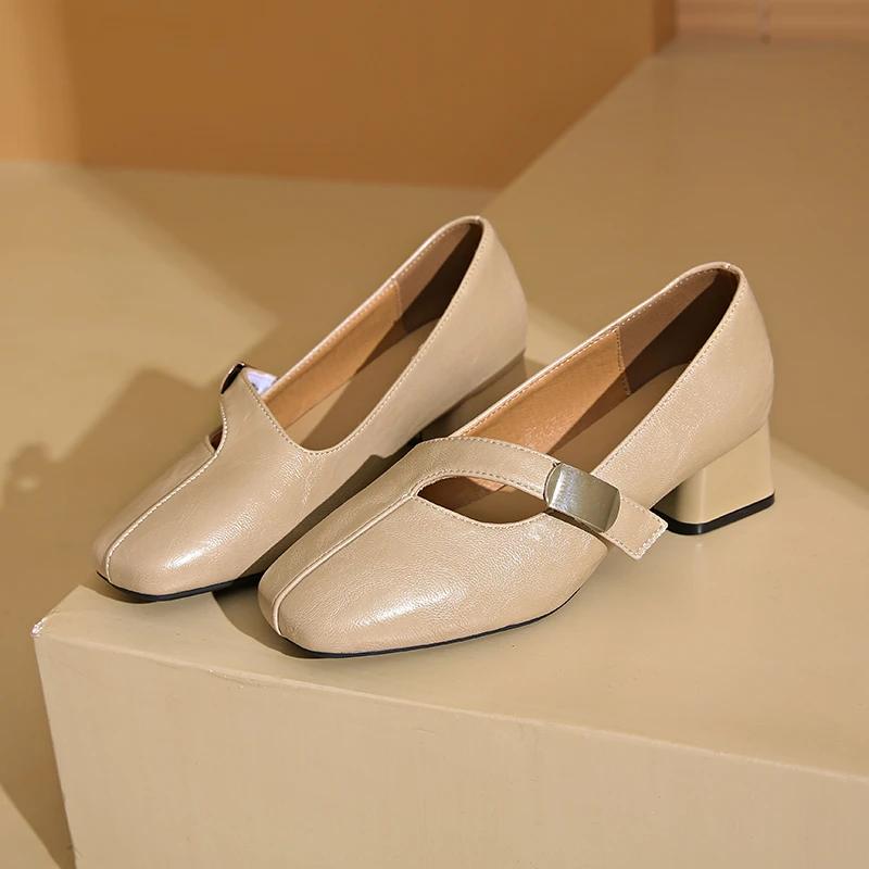 2024 Hot Selling Versatile Women's High Heels Autumn Thick Heel Glossy Shoes Fashionable Women's Shoes Square Toe Loafers