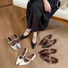 2025 New Pointed One-word with Rhinestone Rivets Inner Height Increase Mary Jane Shoes Shallow Mouth Versatile Commuter Work Shoes