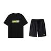 Li Ning Logo Print Round Neck Short Sleeve T-Shirt Fashion Simple Versatile Shorts Casual Sports Suit Unisex Suit AHSUA03-2+AKSV843-1