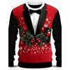 Christmas Tree Snowflake Bow Tie Men's 3D Print O-Neck T Shirt Tee Party Casual Christmas Theme T Shirt Red Long Sleeve Tops