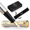 Wordsworth and Black Fountain Pen Luxury Medium Nib Fountain Pen Set Includes 24 Ink Cartridges Refillable Fountain Pen Ink Converter [Silver Gold]-