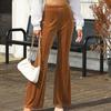 Women Corduroy Pants Elastic High Waist Flared Leg Long Trousers Solid Color Autumn Winter Casual Pants Daily Wear