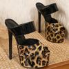 Summer Slippers Women Platform Leopard Print Color Blocking Sandals 16CM Thin High Heel Nightclub Party Ladies Shoes