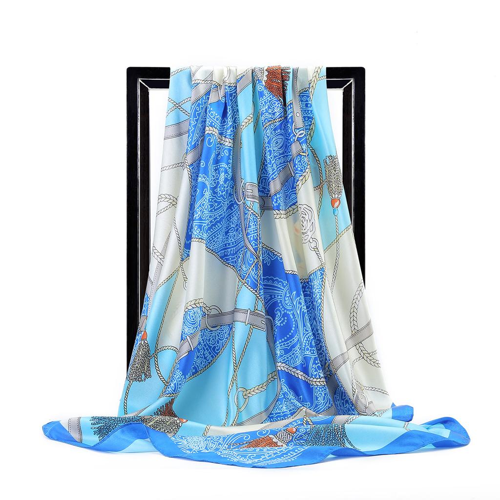 90cm Square Shawls Women Hijab Scarf For Hair Fashion Print Kerchief Neck Scarves Female Silk Satin Bag Scarfs For Ladies Banada