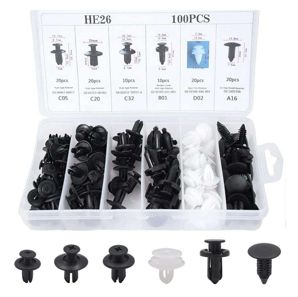 100Pcs Car Fixing Clips 6 Types Car Door Trim Car Body Rivets Mounting Kit Bumper Mounting Clips Kit