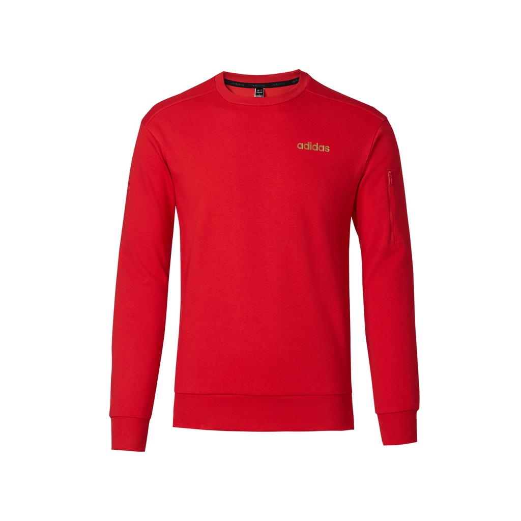 Adidas Solid Color Crew Neck Casual Pullover Long Sleeve Sweatshirt Men Sweatshirt Red JF3224
