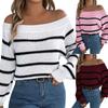 Women's Fashion Casual Loose Striped Contrast Color Sweater Long Sleeve Pullover Top