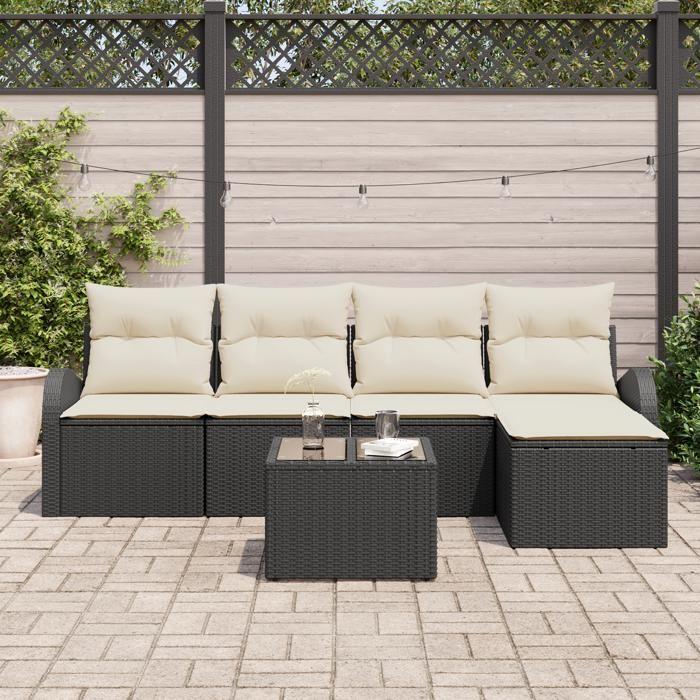 Ensemble de Canapé de Jardin de 5 Pièces avec Coussins en Poly Rattan Marron, Canapé de Jardin 2 Places avec Rangement 3354676
