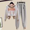 Women's Spring and Autumn Sports Commuter Suit Pure Color Hooded Sweatshirt + Casual Pants Two-piece Set