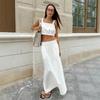 Summer Cotton Linen Women's Suspender Half Skirt Set Short Vest Casual Solid Color Set Female Split Long Skirt Matching Sets