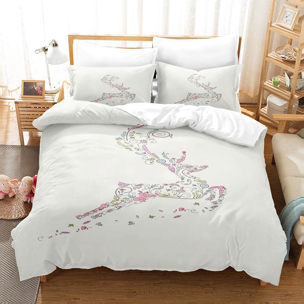 Fashion Home Bedding Quilt Cover Bedroom Home Quilt Cover Pillowcase 3D Printed Animal Quilt Cover Set Deer Motif Bedroom Bedding