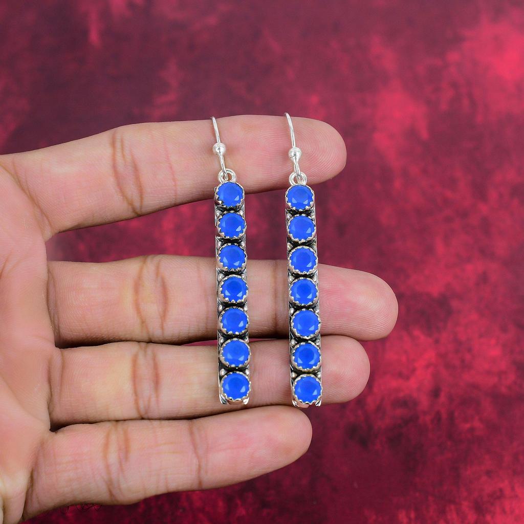 Blue Chalcedony Earrings Gemstone Jewelry, 925 Solid Sterling Silver Earrings, Gift For Women Handmade Earrings