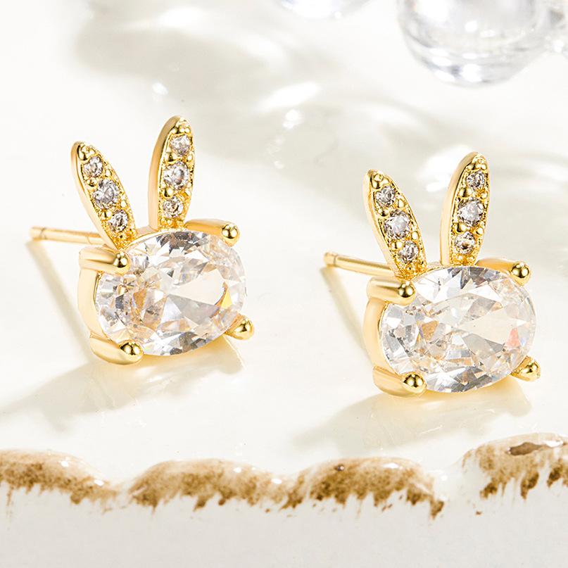 Cute Bunny Ear Studs Temperament Entry Lux Niche Zircon Earrings Eardrops New Exquisite Rabbit Small Female