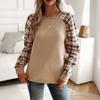 Ladies' Casual And Fashionable Diamond Patterned Patchwork Long Sleeved Round Neck Top