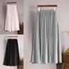 Women Solid Color Skirt Cotton Linen Elastic Waist Pleated Long Skirts Boho Mori Style Beach Skirt