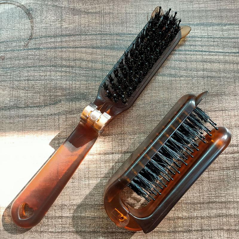 Cat Ear Boar Bristle Hair Brush Amber Foldable Portable Comb Pocket Collapsible Travel Massage Styling Tool Salon Women Gift