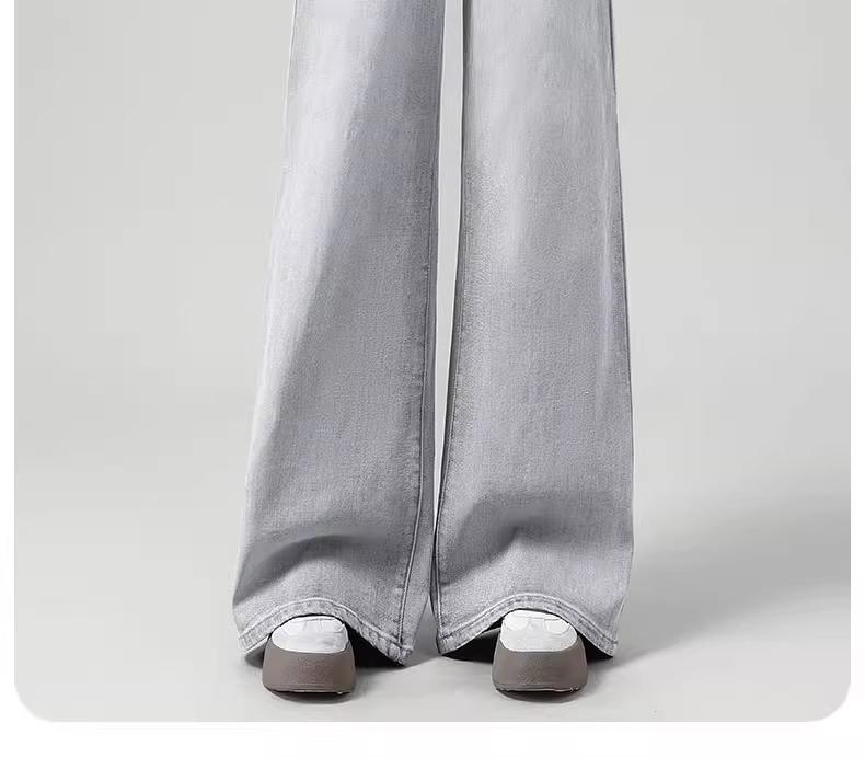 Women's High Waist Gray Wide Leg Jeans - 2025 Summer Slimming Straight Pants