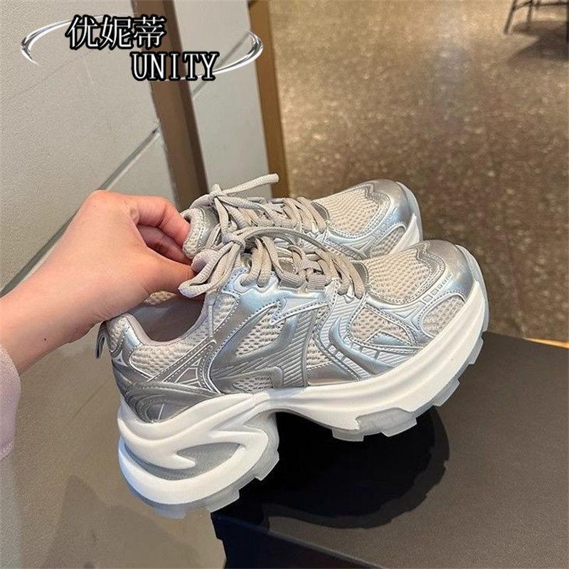 Thick-soled Inner Height Increase Dad Shoes Women 2025 Autumn New Breathable Internet Celebrity Fried Street Ins Trendy Fashion Casual Sports Shoes