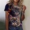 Fashion Women's T-shirt 3D Printed Kawaii Cat Pattern Short Sleeved Round Neck Top Summer Outdoor Casual Street Simple Clothing 4126 EMA