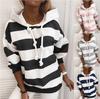 Women's Striped Long Sleeve Autumn Sweatshirt - Thin Top
