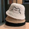 Little Bear Lamb Wool Hat Female Winter Velvet Thickened Warm Bucket Hat Cute Girl Big Head Circumference Shows Small Face