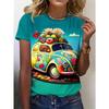 Summer Round Neck 3D Car Print Top Fashionable Casual Short Sleeved Women's T-shirts