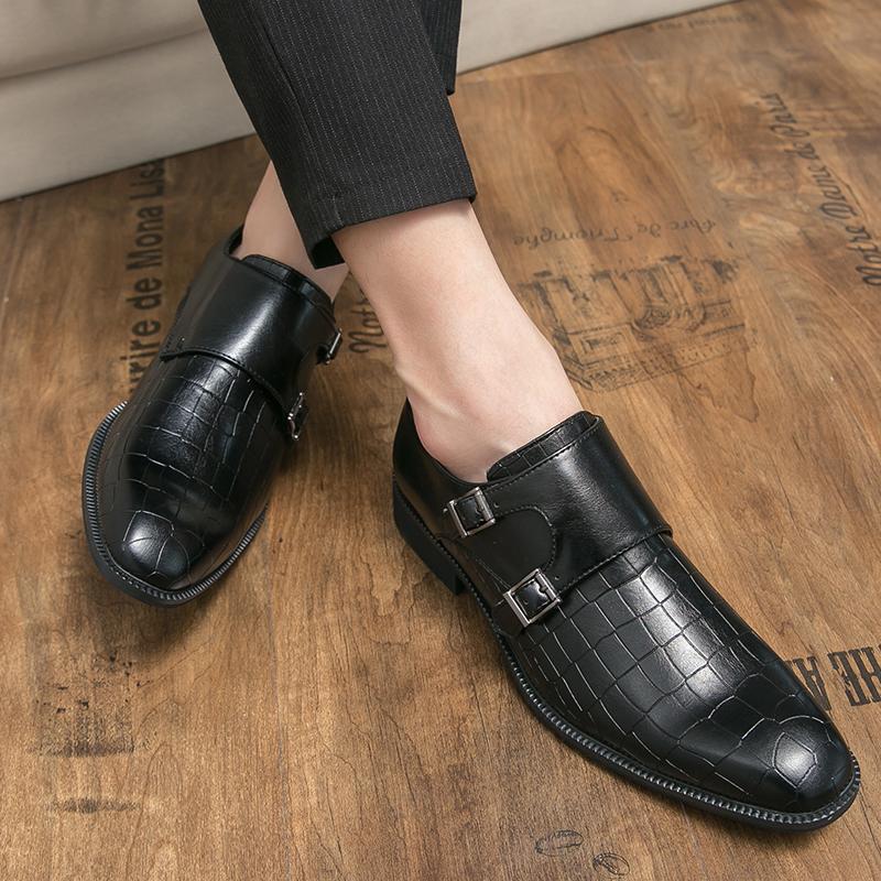 Men Dress Shoes Casual Business Fashion Pu Leather Low Heel Buckle Strap British Style Classic Trendy Loafers for Men Zapatos