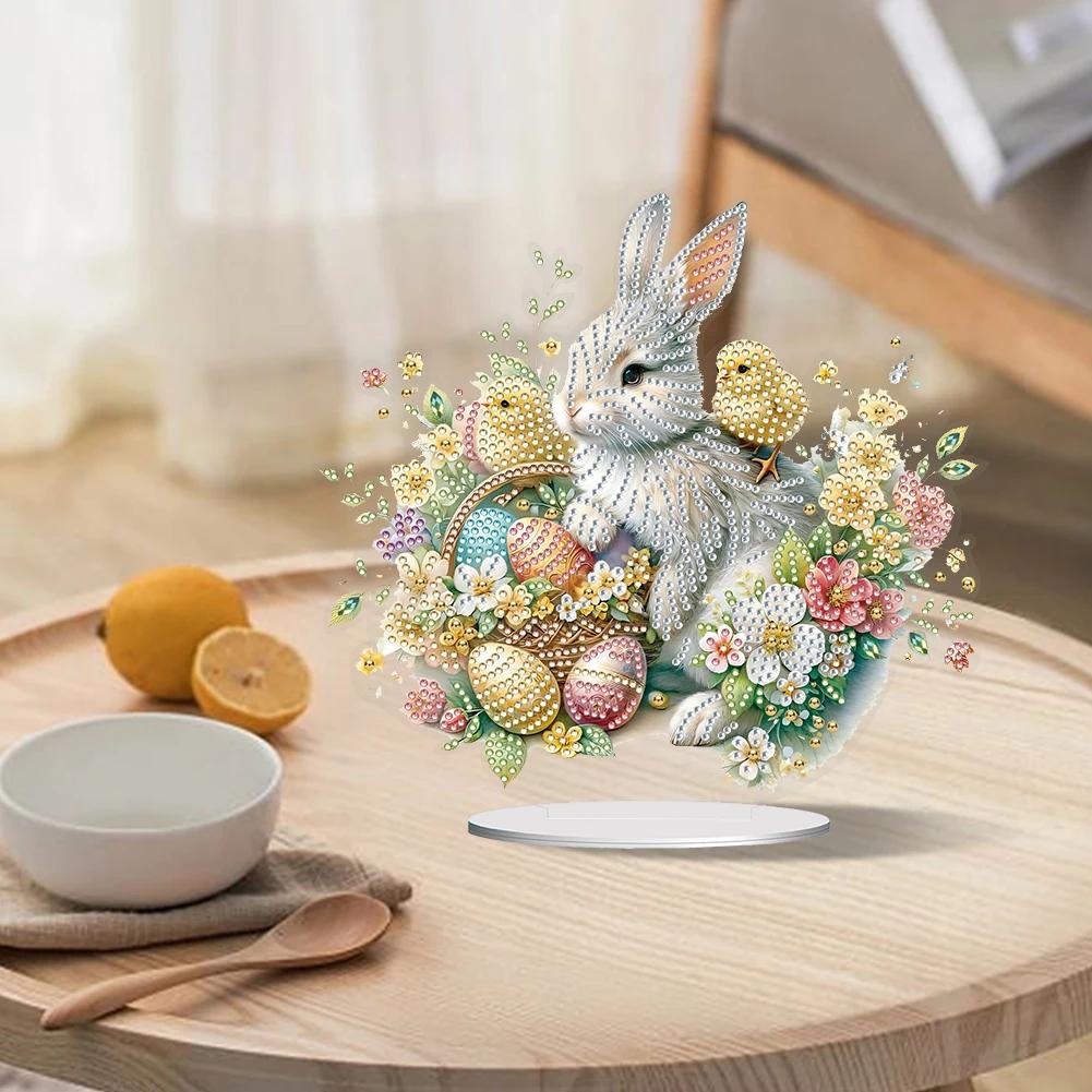 Special Shape Diamond Painting Tabletop Ornaments Kit Cute Rabbit Easter Desktop Diamond Art Kits Egg Flower for Adults Beginner