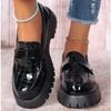 Fashion New Women's Black Chunky Platform Loafers Thick Sole Slip On Casual Shoes Woman Fashion Black Patent Leather Jk Uniform Shoes