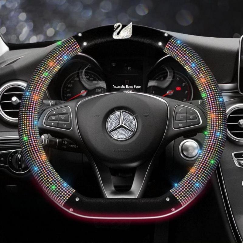 Diamond Swan Crown Steering Wheel Cover - Universal, All-Season, Cute Interior Decoration for Ladies' Cars
