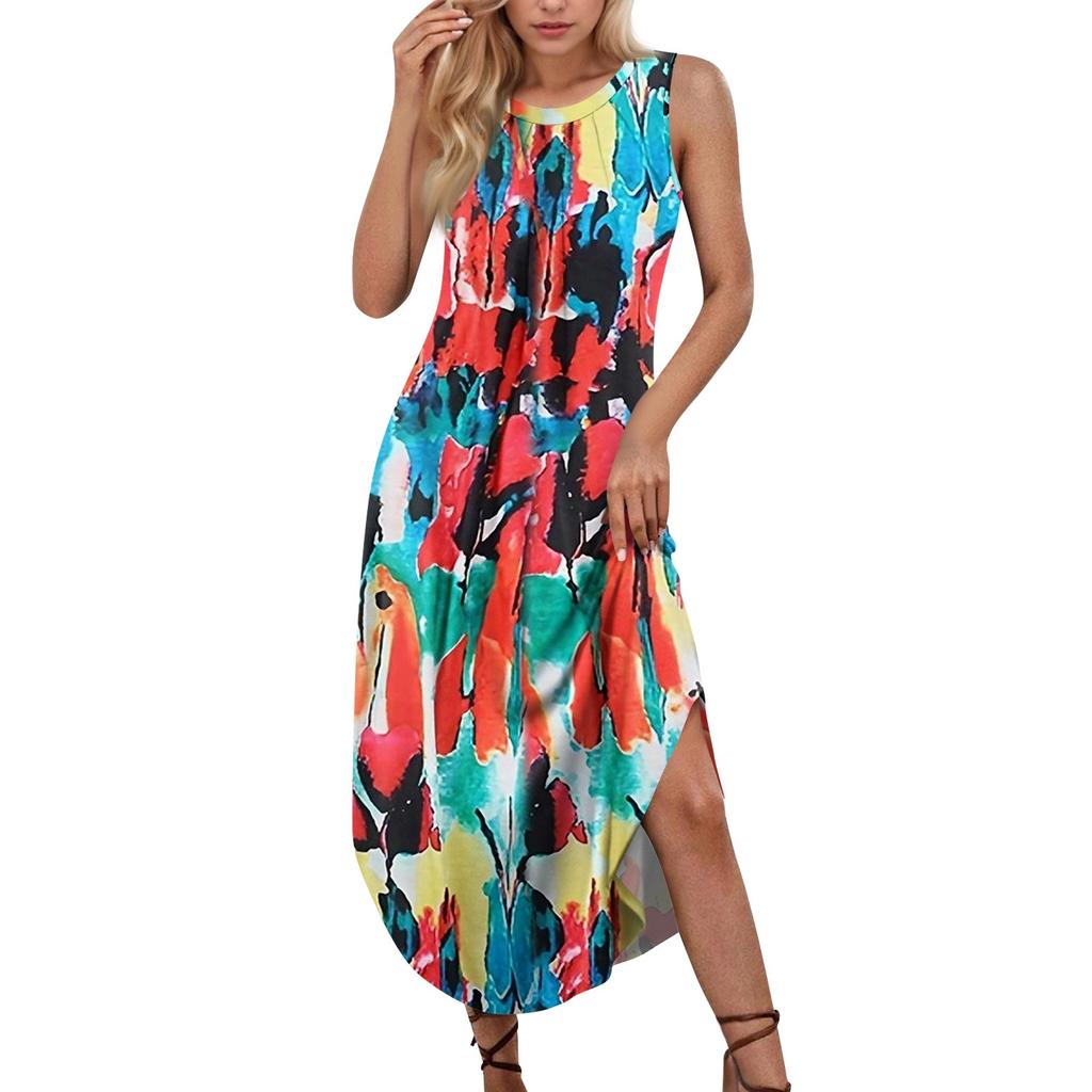 Women's Summer Casual U Neck Printed Sleeveless Dresses