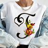 Custom Name Letter Combination Tops Fashion Women T-Shirt Rose Flower Heart Letter Font A B C D Short Sleeve Tees Black T-Shirt