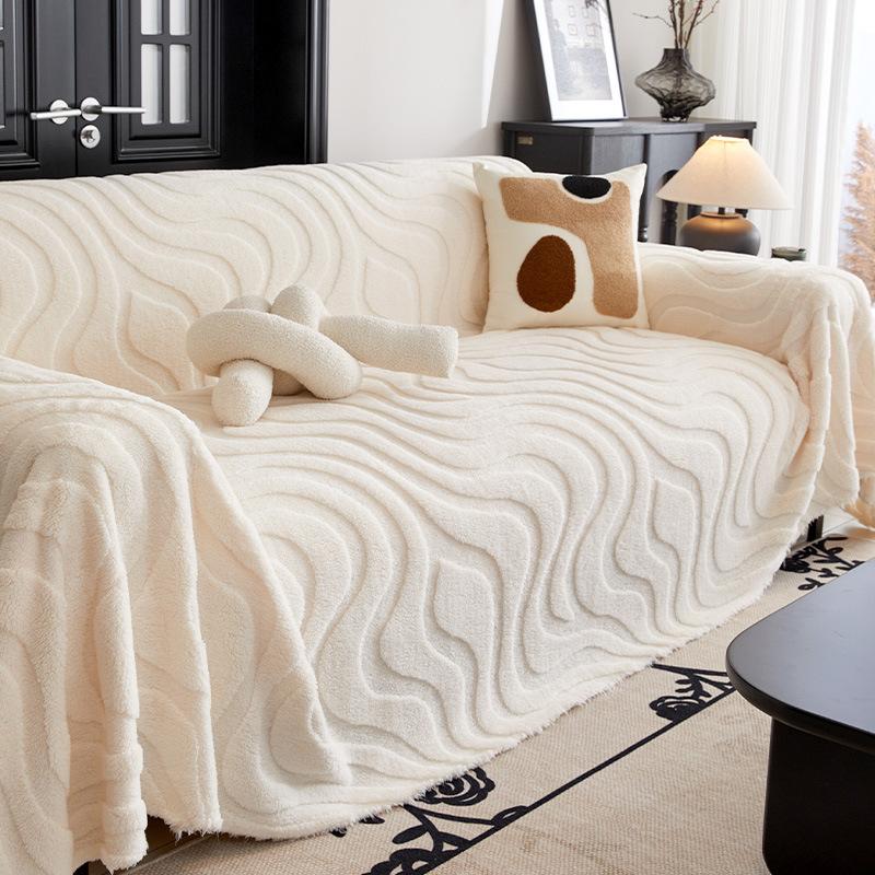 Plush Sofa Cover Cloth Autumn Winter Thickened Soft Jacquard Velvet Insulation Multifunctional Blanket Decorative Seat Cushion