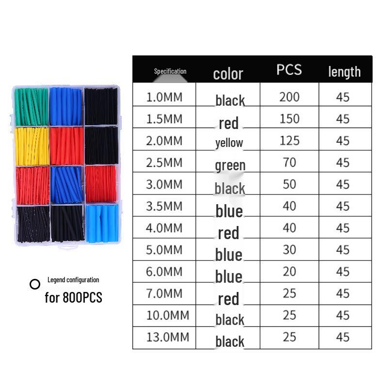 530pcs Colored Black Heat Shrink Tubing Kit - Insulated Wire Protection Sleeves