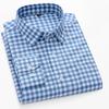 Pure Cotton Long Sleeve Office Men Plaid Shirts Button Collar for Business Checked Design Comfortable Male Clothing with Chest Pocket