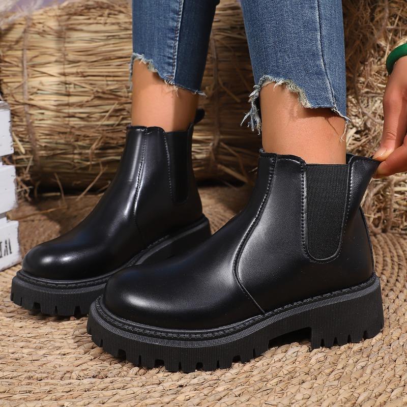 Winter New Thick Heel Cotton Boots Women's Fashion Round Head Sleeve Splicing Waterproof Anti-slip Wear-resistant Short Boots