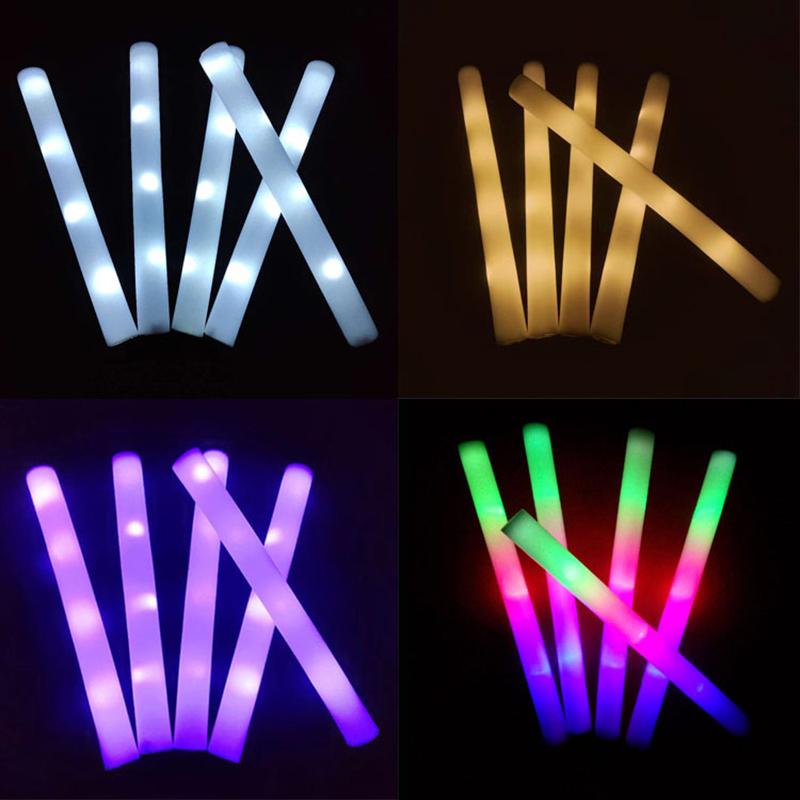 6Pcs Colorful Led Glow Sticks Rgb Led Glow Foam Stick Cheer Tube Dark Light Birthday Wedding Party Supplies