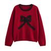 2024 Autumn Women's European & American Style 3D Bow Color Block Round Neck Knit Sweater