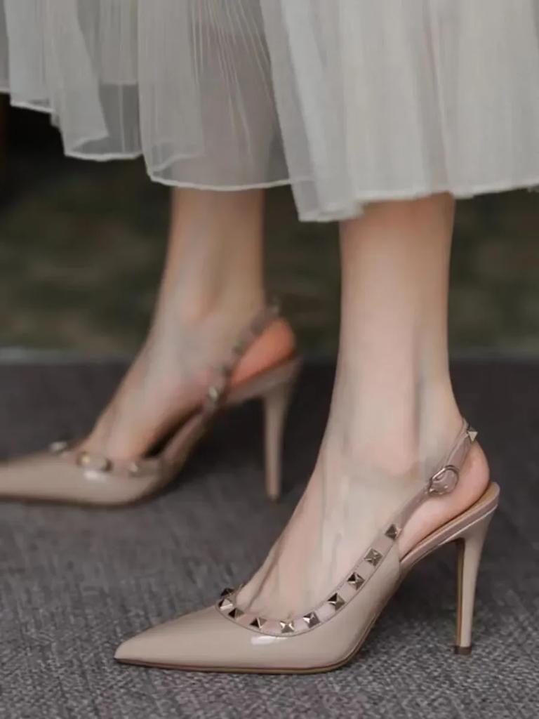 New Women's Classic Solid Color Stiletto Comfort Sandals Brand Designer Fashion Metal Buckle Wedding Party High Heels