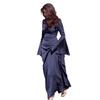 2024 Autumn Women's Solid Color Flare Sleeve Satin-Like Dress with Round Neck