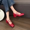 Fashion Square Toe Women Mary Jane Shoes Ladies Fashion Shallow Thick High Heel Women's Elegant Red Ballerinas Party Shoes