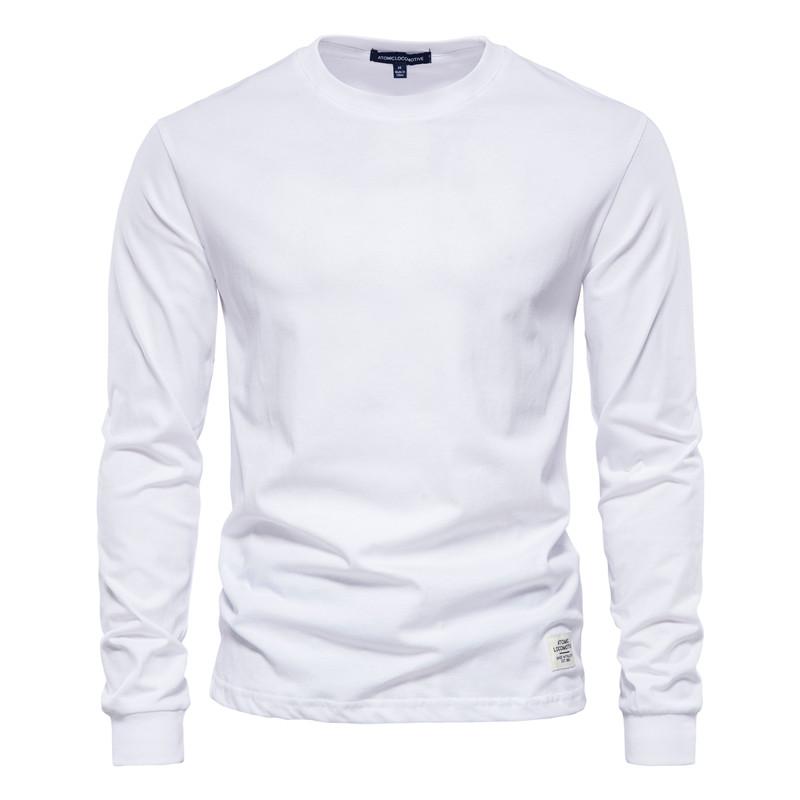 Solid Color Cotton T Shirt Men Casual O-neck Long Sleeved Mens Tshirts Spring Autumn High Quality Basic T-shirt Male