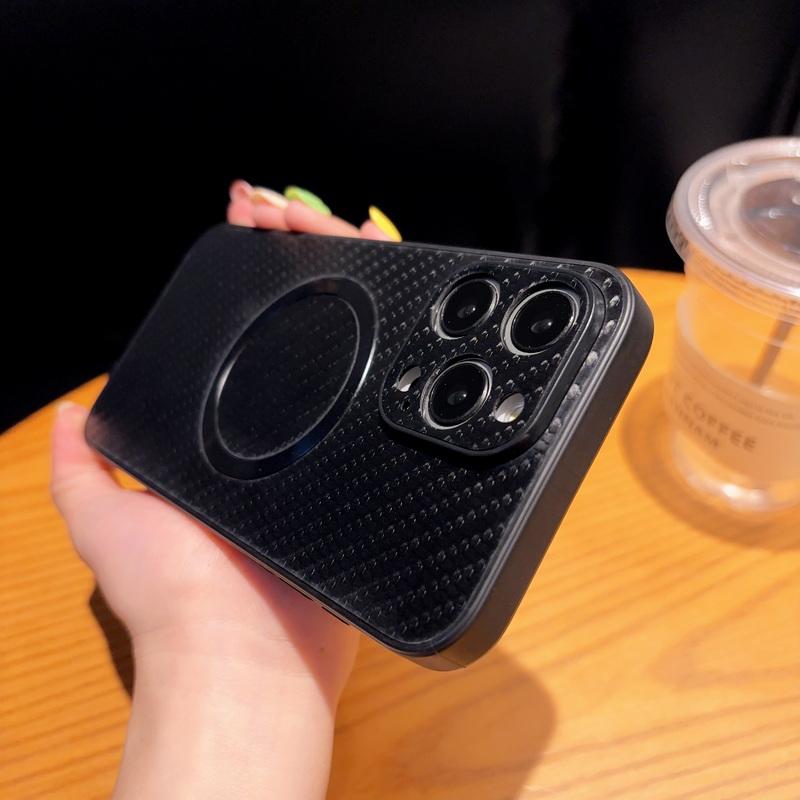 For Iphone 15 14 13 12 Pro Max 11 Carbon Fibre Pattern Tpu Soft For Magsafe Magnetic Wireless Charge Shockproof Lens Protection Case Cover