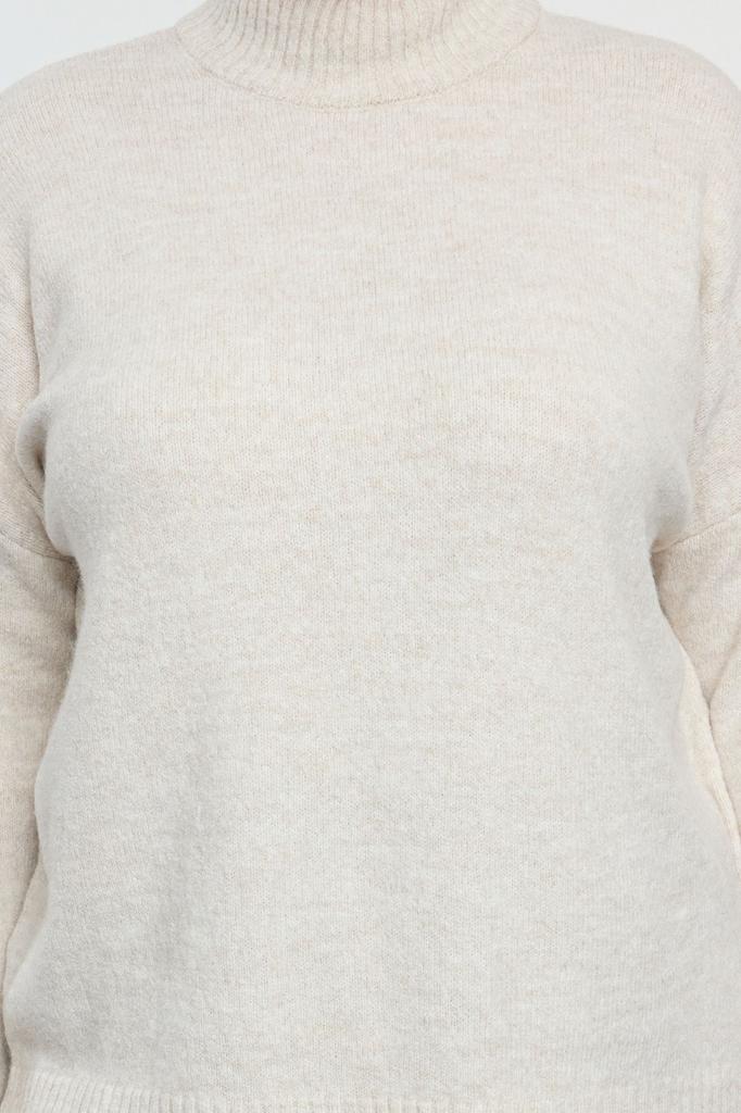 Women's Fashionable Stylish Plus Size Sweater Beige Half Turtleneck Soft Textured Knitwear Sweater