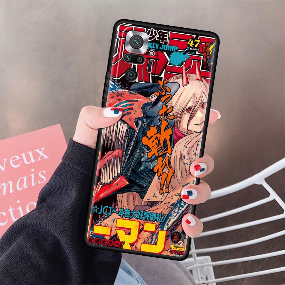 Luxury Black Phone Case For Xiaomi Redmi Note 11 10 9 8 7 Pro 9S 9A 9C 10s 8T K40 10C 10S Funda Cover Anime Chainsaw Man