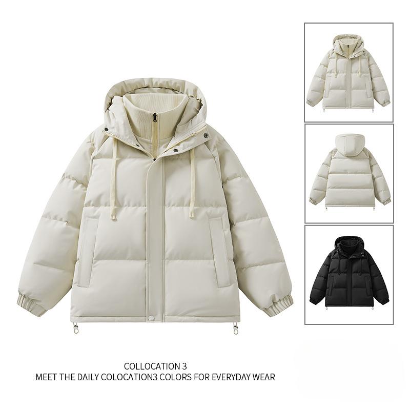 Down Jacket Men's New Winter Hooded Simple and Versatile Warm and Cold Casual Fashion Solid Color Stand Collar Jacket