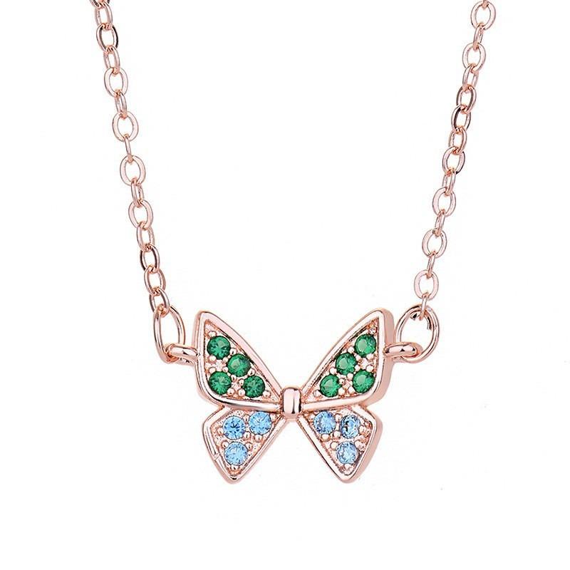 New Colored Zircon Butterfly Necklace for Women's Light Luxury New Style High-end Jewelry Clavicle Chain