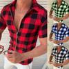 Checkered Printed Shirt Summer Fashion Men's Short-sleeved One-piece Hood Zipper T-shirt