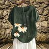 Women's New Fashion Linen Shirt Round Neck Short Sleeve Flowers Printed T-shirt Summer Ladies Casual Plus Size Blouse Tops